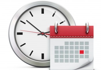 Vector illustration of timing concept with classic office clock and detailed calendar icon